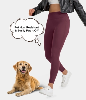Halara Patitoff Pet Hair Resistant High Waisted Deep Side Pocket Women's Leggings Red Mahogany | 942370-YHQ