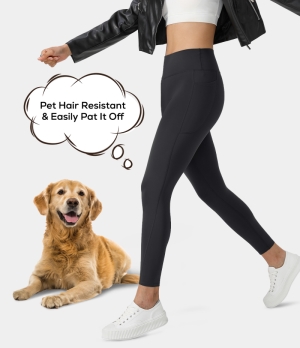 Halara Patitoff Pet Hair Resistant High Waisted Deep Side Pocket Women's Leggings Black | 951047-RSH