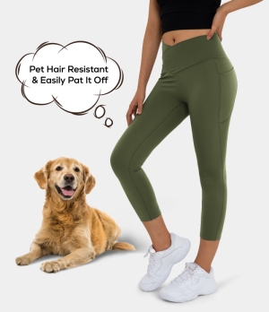 Halara Patitoff Pet Hair Resistant High Waisted Crossover Plain Capri Women's Leggings Winter Moss | 958037-AZX