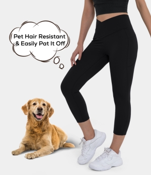 Halara Patitoff Pet Hair Resistant High Waisted Crossover Plain Capri Women's Leggings Black | 983760-FTN