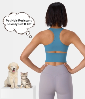 Halara Patitoff Pet Hair Resistant Racerback Cut Out Yoga Cropped Tank Women's Tops Cendre Blue | RAKSOHT-21