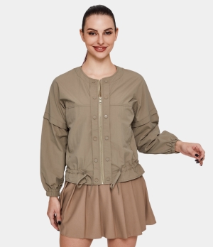 Halara Plain Zipper Side Pocket Drawstring Jacket Women's Tops Cloud Grey | PYHARET-23