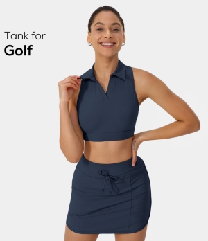 Halara Polo Neck Sleeveless Racerback Cropped Golf Sports Women's Tops Dark Blue | EMTUVGF-75