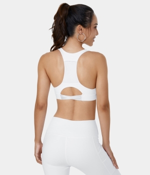 Halara Racerback Cut Out Back Pocket Training Sports Bra Women's Tops White | GMUWZQE-62