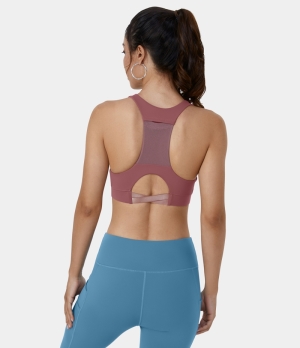 Halara Racerback Cut Out Back Pocket Training Sports Bra Women's Tops Renaissance Rose | QFGZCOU-01