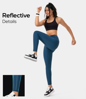 Halara Reflective High Waisted Functional Pocket Run Women's Leggings Indigo Blue | 148253-XBZ