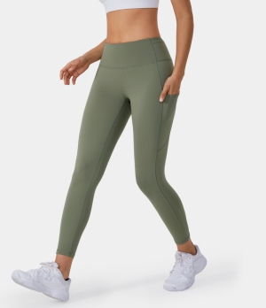 Halara Reflective High Waisted Functional Pocket Run Women's Leggings Deep Lichen Green | 314765-JMZ