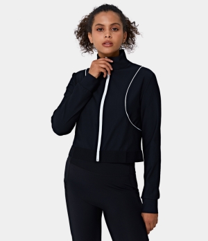 Halara Reflective Striped Zipper Jacket Women's Tops Black | EOUYQVG-78