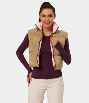 Halara Reversible Mock Neck Cropped Puffer Vest Women's Tops Tiger's Eye | IQNKABH-04