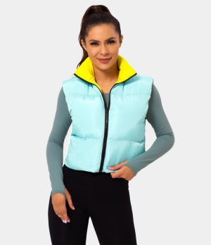 Halara Reversible Mock Neck Cropped Puffer Vest Women's Tops Robin Egg Blue | YNMQCFB-52