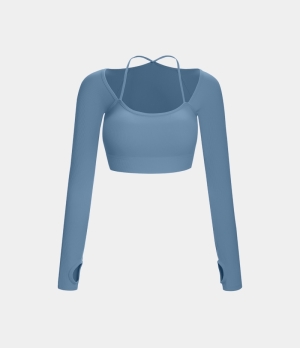 Halara Ribbed Halter Strap Thumb Hole Cropped Yoga Sports Women's Tops Allure | TUOVPJW-53