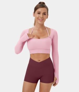 Halara Ribbed Halter Strap Thumb Hole Cropped Yoga Sports Women's Tops Ballet Slipper | UWCOKGT-35