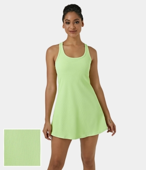 Halara Ribbed Knit 2-in-1 Side Pocket Backless Racerback Sports-Malibu Women's Dress Matcha Latte - Pale Green | 726519-HWC