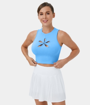 Halara Ribbed Knit Cut Out Cropped Barre Ballet Dance Tank Women's Tops Bright Blue | IUNPJCW-24