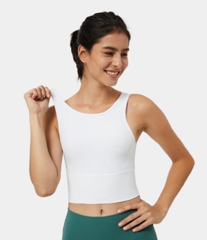 Halara Ribbed Knit Workout Cropped Tank-Front and Back Wearable Women's Tops White | EBACXFO-09