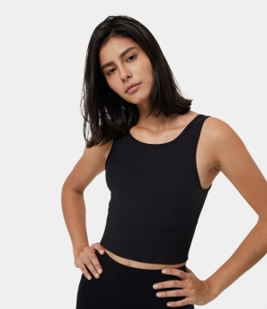 Halara Ribbed Knit Workout Cropped Tank-Front and Back Wearable Women's Tops Black | IFLRHAJ-52