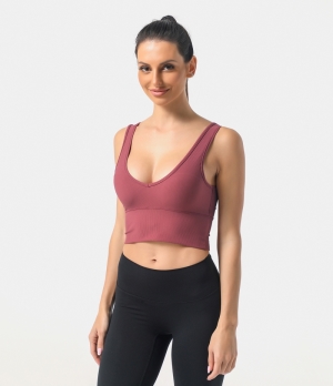 Halara Ribbed Knit Workout Cropped Tank-Front and Back Wearable Women's Tops Merlot Red | KCHYWBX-20