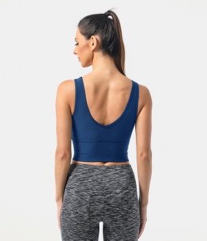 Halara Ribbed Knit Workout Cropped Tank-Front and Back Wearable Women's Tops Oxford Blue | QEVHPDG-59