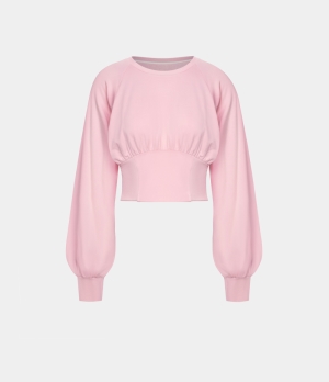 Halara Round Neck Batwing Sleeve Corset Cropped Casual Sweatshirt Women's Tops Barely Pink | VZTKNFG-79