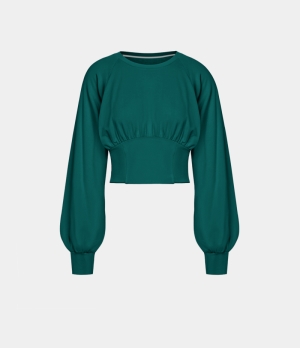 Halara Round Neck Batwing Sleeve Corset Cropped Casual Sweatshirt Women's Tops Everglade | WODYQIA-87