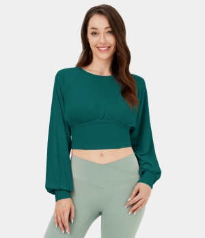 Halara Round Neck Batwing Sleeve Corset Cropped Casual Sweatshirt Women's Tops Everglade | WXJOPLS-29