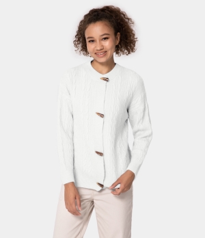 Halara Round Neck Button Front Plain Cardigan Women's Tops White | XVNKQBP-36