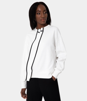 Halara Round Neck Color Block Sweatshirt Women's Tops White | YPQZWGT-87