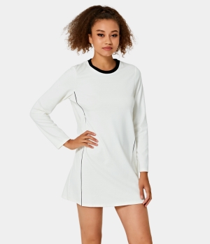 Halara Round Neck Contrast Trim Longline Sports Sweatshirt Women's Tops White | EJAFBZY-54