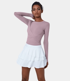 Halara Round Neck Crossover Plain Sports Women's Tops Lilac Purple | KWMTFUH-86