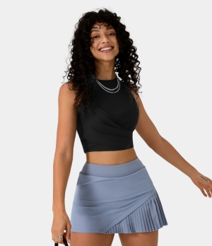 Halara Round Neck Crossover Tie Back Plain Cropped Tank Women's Tops Black | XPQWULV-71