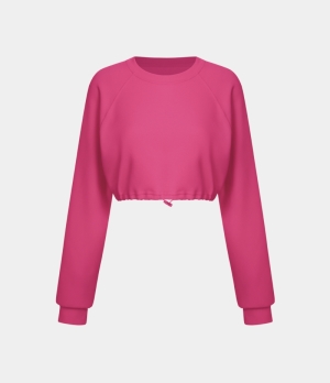 Halara Round Neck Drawstring Cropped Casual Sports Sweatshirt Women's Tops Fuchsia Rose | HNDOGWK-74