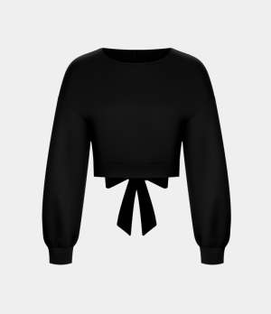 Halara Round Neck Dropped Shoulder Backless Lace Up Cropped Fleece Casual Sweatshirt Women's Tops Black | EJNGXYD-64