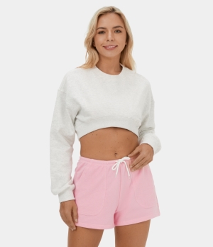 Halara Round Neck Dropped Shoulder Cropped Casual Sweatshirt Women's Tops Porcelain White | ZBPEDLU-43