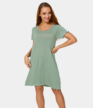 Halara Round Neck Frill Trim Plain Lounge Women's Dress Seagrass | 079836-UIT