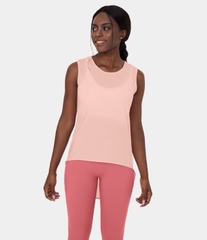 Halara Round Neck High Low Barre Ballet Dance Tank Women's Tops Seashell Pink | BOPEQVY-76