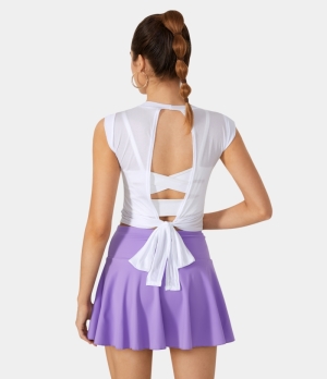 Halara Round Neck Lace Up Cut Out Barre Ballet Dance Sports Women's Tops White | XSWQUAH-03