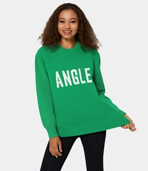 Halara Round Neck Letter Print Sweater Women's Tops Green | XFDYCUT-90