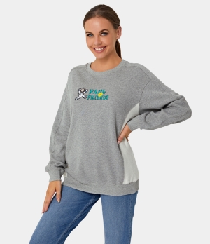 Halara Round Neck Letter Print Sweatshirt Women's Tops Grey | EDOPKLI-64