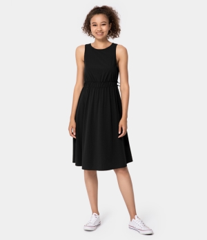 Halara Round Neck Mid Rise Sleeveless Cut Out Drawstring Women's Dress Black | 601892-MJX