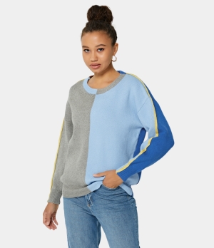 Halara Round Neck Patchwork Longline Sweater Women's Tops Deep Powder Blue | VRJSLZQ-14