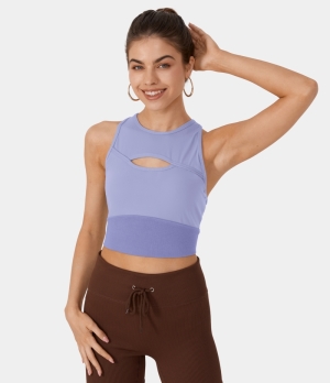 Halara Round Neck Racerback Cut Out Cropped Yoga Tank Women's Tops Sweet Lavender | CSRWKJY-30