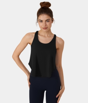 Halara Round Neck Racerback Tie Up Cropped Yoga Tank Women's Tops Black | BERKZPG-62