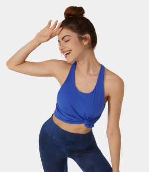 Halara Round Neck Racerback Tie Up Cropped Yoga Tank Women's Tops Directoire Blue | JPYQBNO-51