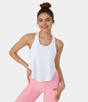 Halara Round Neck Racerback Tie Up Cropped Yoga Tank Women's Tops White | WKTZDOH-75
