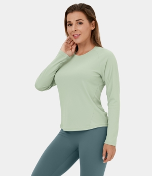 Halara Round Neck Raglan Sleeve Yoga Sports Women's Tops Almost Aqua | JGKZNIO-97