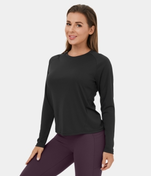 Halara Round Neck Raglan Sleeve Yoga Sports Women's Tops Black | LPDTHYA-02