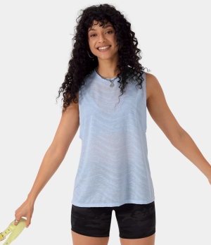 Halara Round Neck Sleeveless Jacquard Plain Sports Women's Tops Soft Blue | DNEPXTJ-39