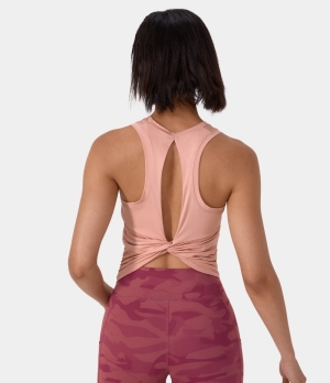 Halara Round Neck Twisted Cut Out Cropped Barre Ballet Dance Women's Tops Coral Cloud | EMLRJCS-94