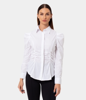 Halara Ruched Puff Sleeve Blouse Women's Tops White | AMYLNRB-24