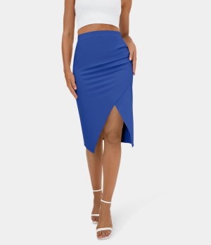 Halara Ruched Split Hem Bodycon Midi Casual Women's Skirts Beaucoup Blue | 185079-RHJ